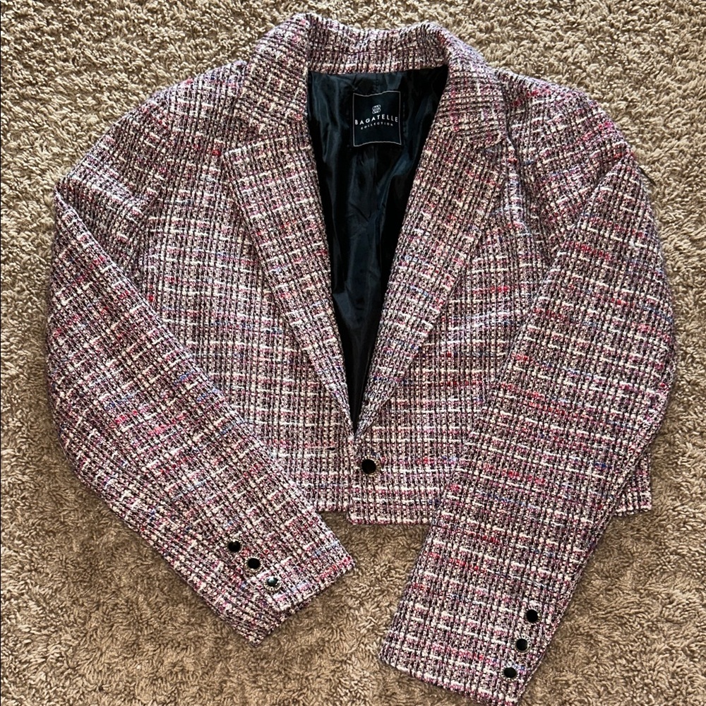 Elegant Women's Tweed Blazer in Pink and Black